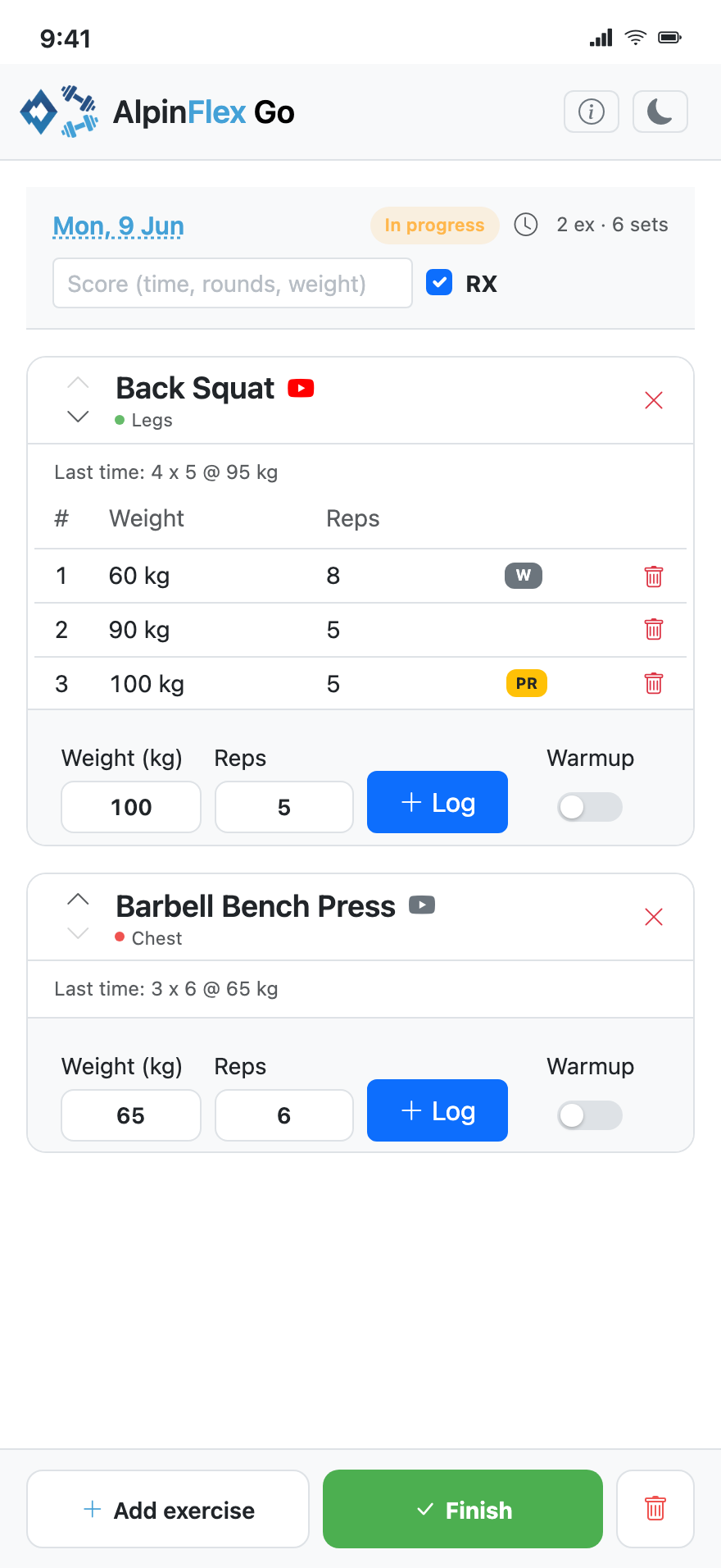 Log workout